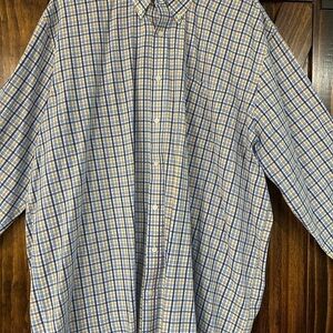 Saddlebred Blue and White Plaid Button-Down Shirt